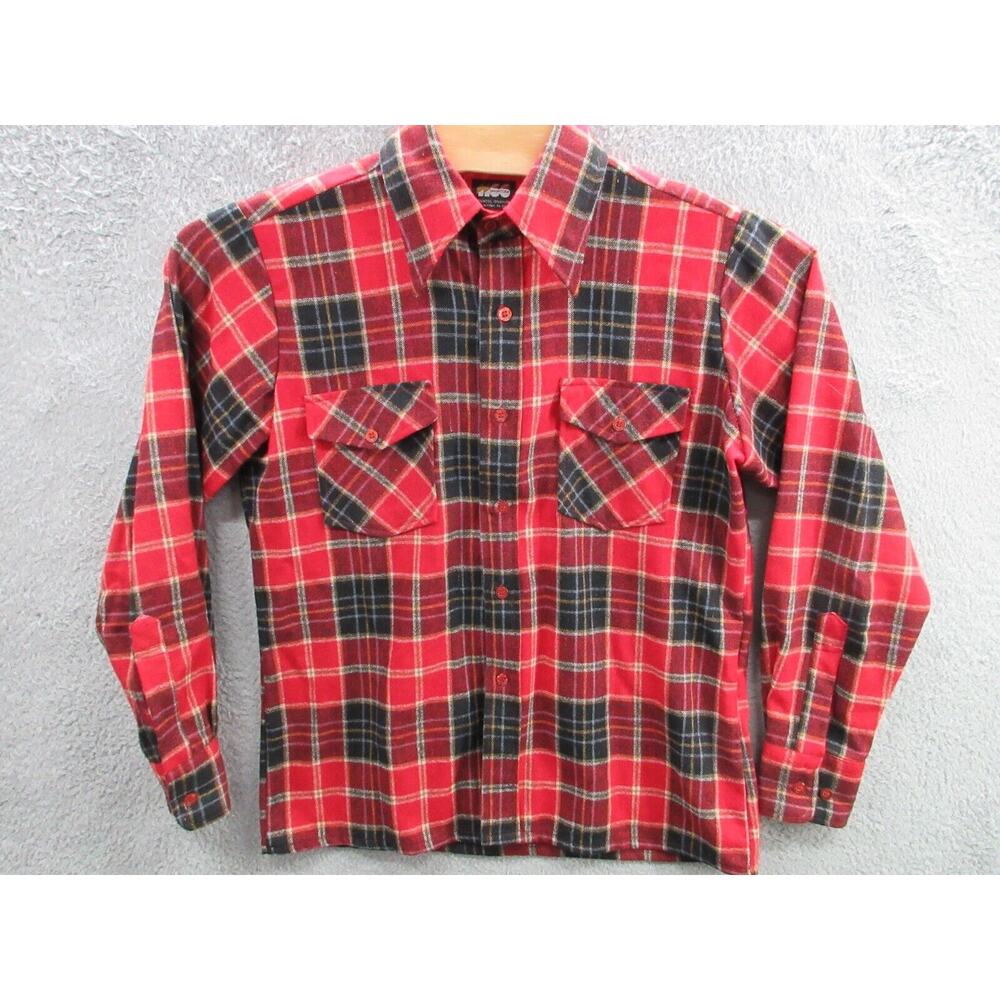 Vintage Wool Blend Flannel Shirt Mens Medium Red Plaid 80s 1166 Brand Made Korea